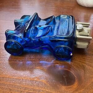 Vintage Blue Glass Sports Car Cologne Decanter- Avon